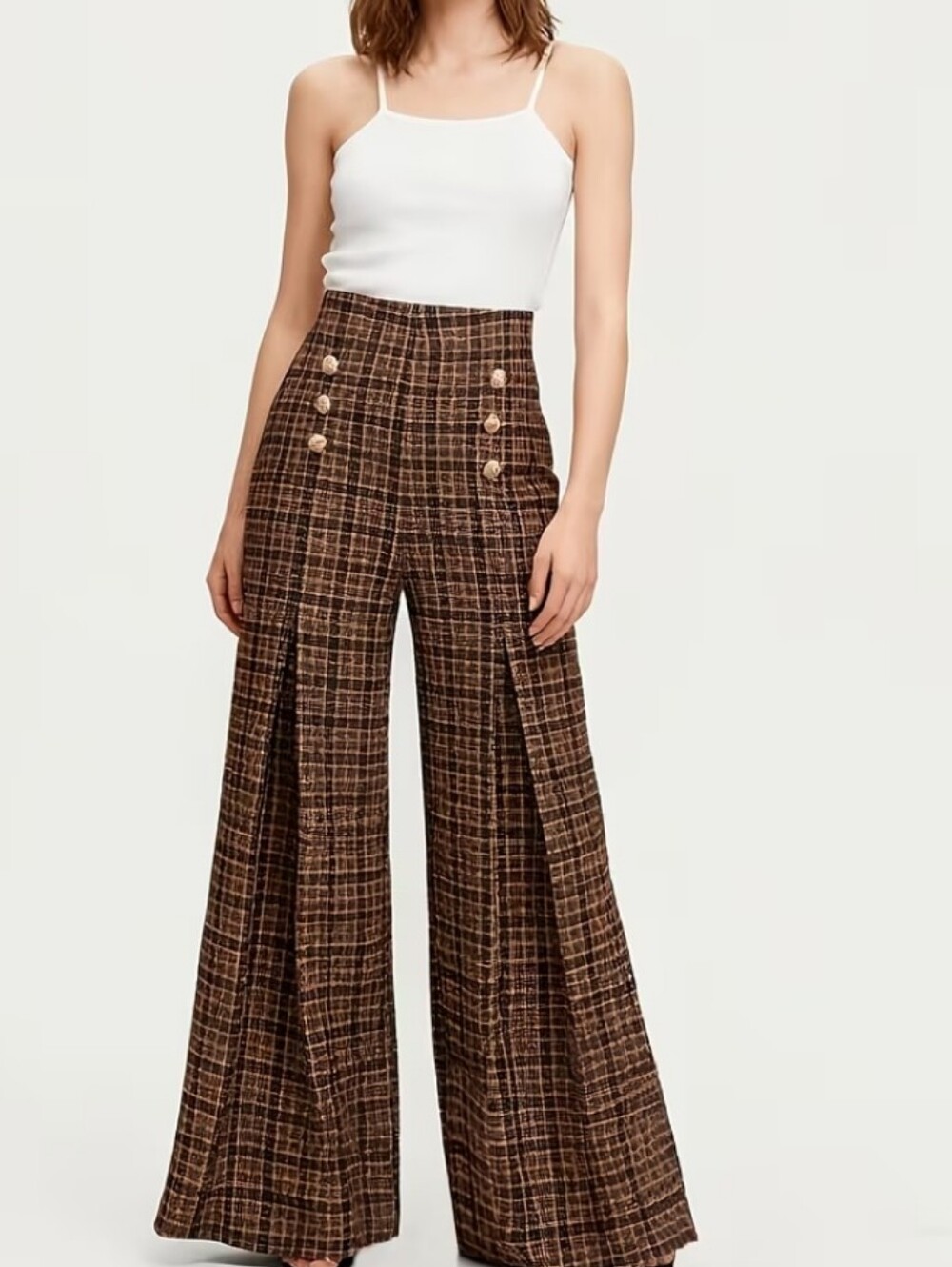 Women'S Spring-Summer Elegant High-Waist Versatile Plaid Striped Retro Trousers - Picture 5 of 10